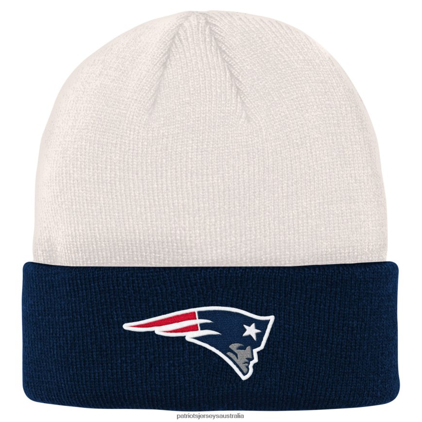 Kids Cream/Navy Bone Cuffed Knit Hat ZZ06V23005 Patriots Jersey Accessories