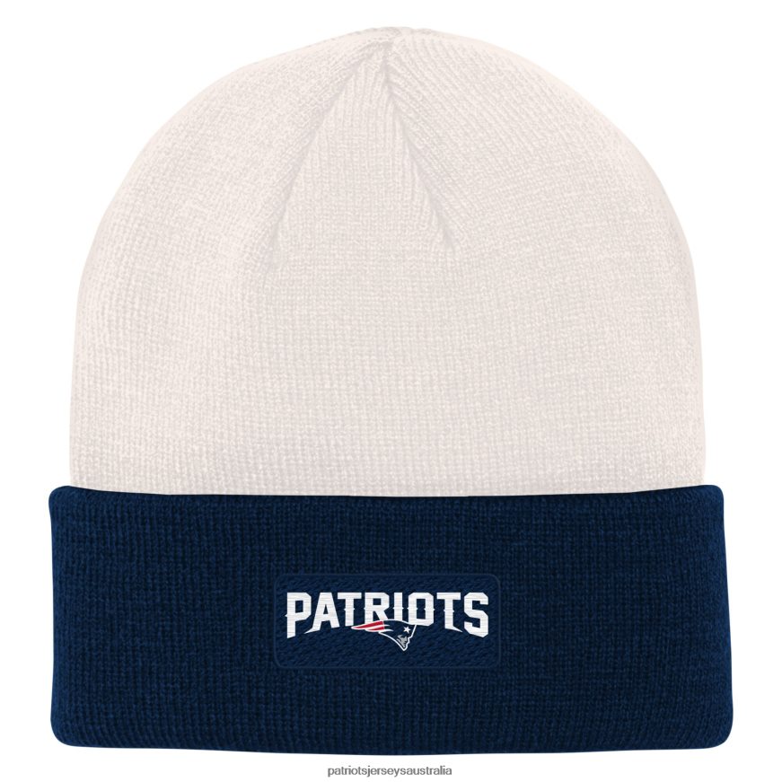 Kids Cream/Navy Bone Cuffed Knit Hat ZZ06V23005 Patriots Jersey Accessories