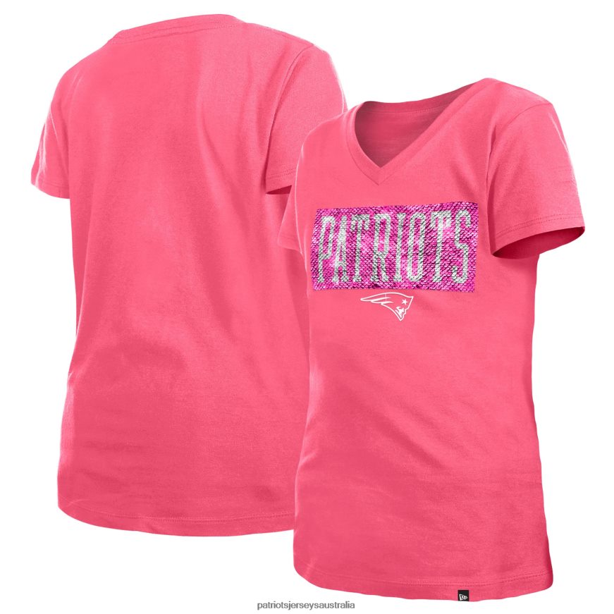 Kids Girls New Era Pink Reverse Sequin V-Neck T-Shirt ZZ06V23095 Patriots Jersey Clothing