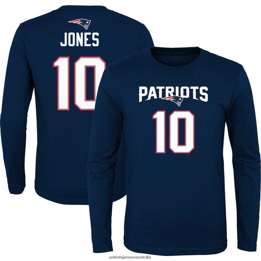 Kids Mac Jones Navy Mainliner Player Name & Number Long Sleeve T-Shirt ZZ06V23127 Patriots Jersey Clothing