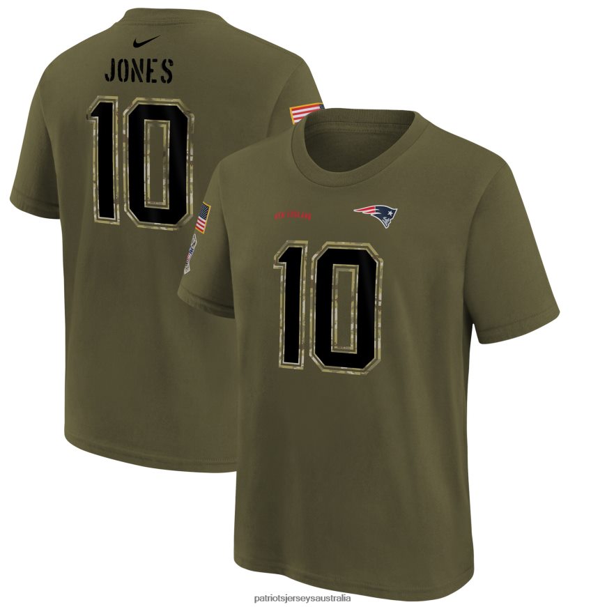 Kids Nike Mac Jones Olive 2022 Salute To Service Name & Number T-Shirt ZZ06V23121 Patriots Jersey Clothing