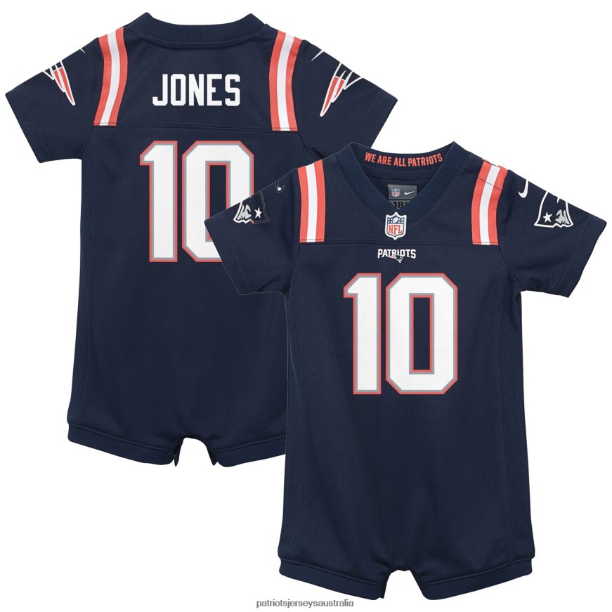 Kids Newborn & Infant Nike Mac Jones Navy Game Romper Jersey ZZ06V23046 Patriots Jersey Clothing