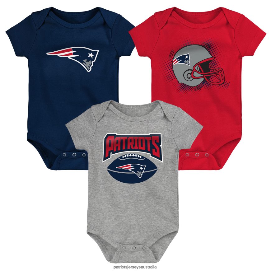 Kids Infant Navy/Red/Heathered Gray 3-Pack Game On Bodysuit Set ZZ06V23066 Patriots Jersey Clothing