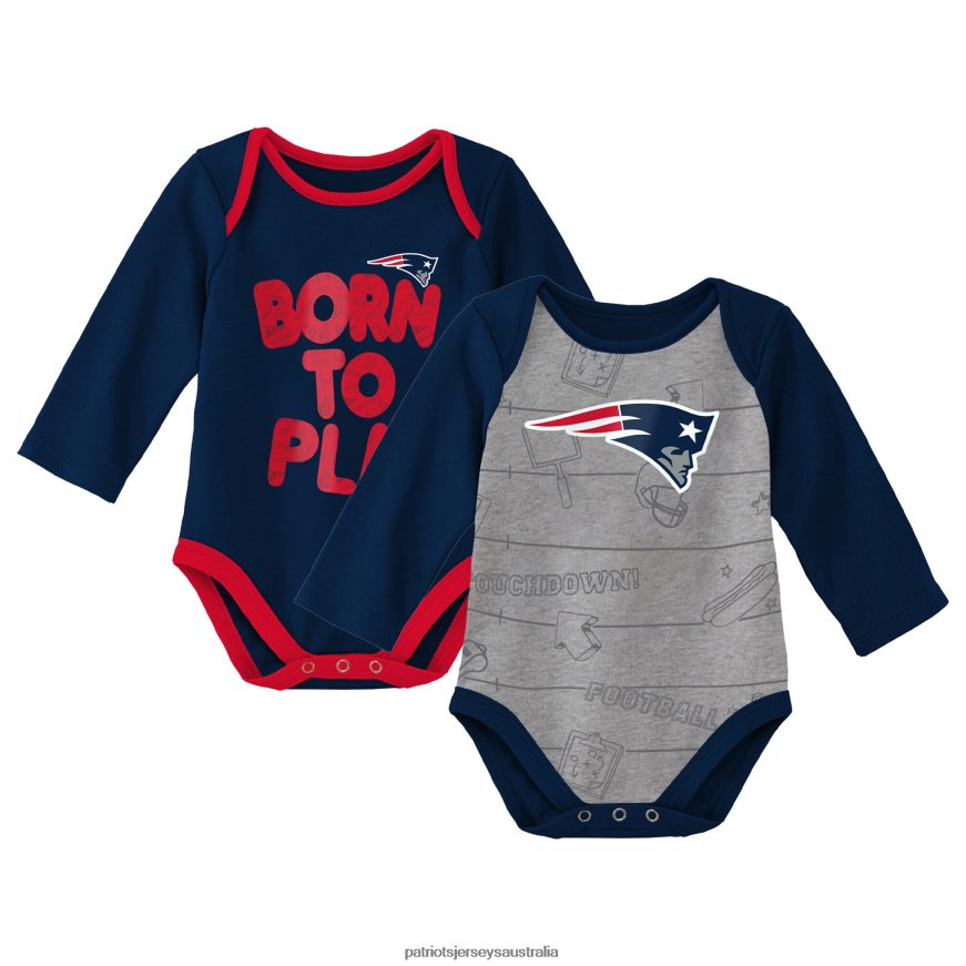 Kids Newborn & Infant Navy/Heathered Gray Born To Win Two-Pack Long Sleeve Bodysuit Set ZZ06V23076 Patriots Jersey Clothing