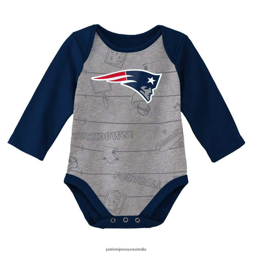 Kids Newborn & Infant Navy/Heathered Gray Born To Win Two-Pack Long Sleeve Bodysuit Set ZZ06V23076 Patriots Jersey Clothing