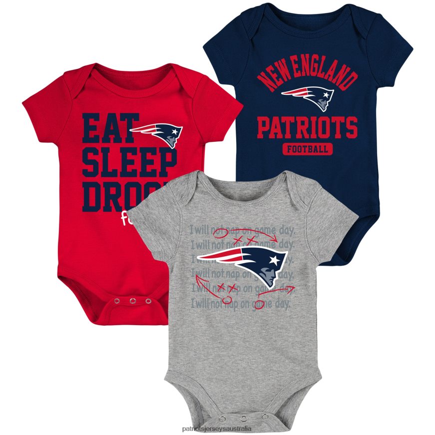 Kids Newborn & Infant Navy/Red Eat Sleep Drool Football Three-Piece Bodysuit Set ZZ06V23064 Patriots Jersey Clothing