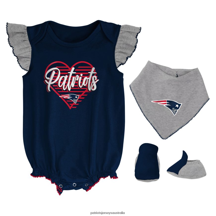 Kids Girls Newborn & Infant Navy/Heathered Gray All The Love Bodysuit Bib & Booties Set ZZ06V23068 Patriots Jersey Clothing