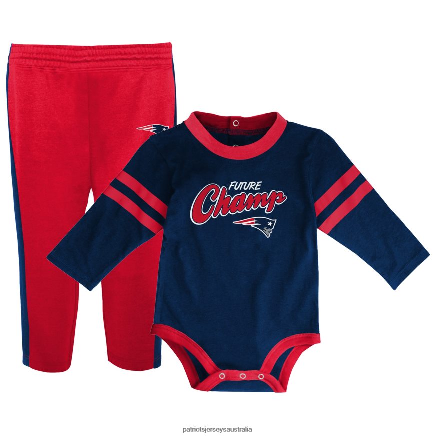Kids Infant Navy/Red Little Kicker Long Sleeve Bodysuit & Pants Set ZZ06V23059 Patriots Jersey Clothing