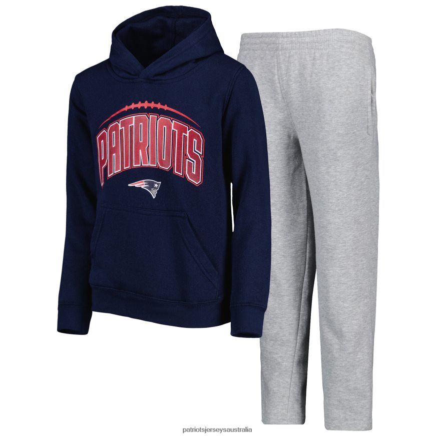 Kids Navy/Heather Gray Double Up Pullover Hoodie & Pants Set ZZ06V23041 Patriots Jersey Clothing