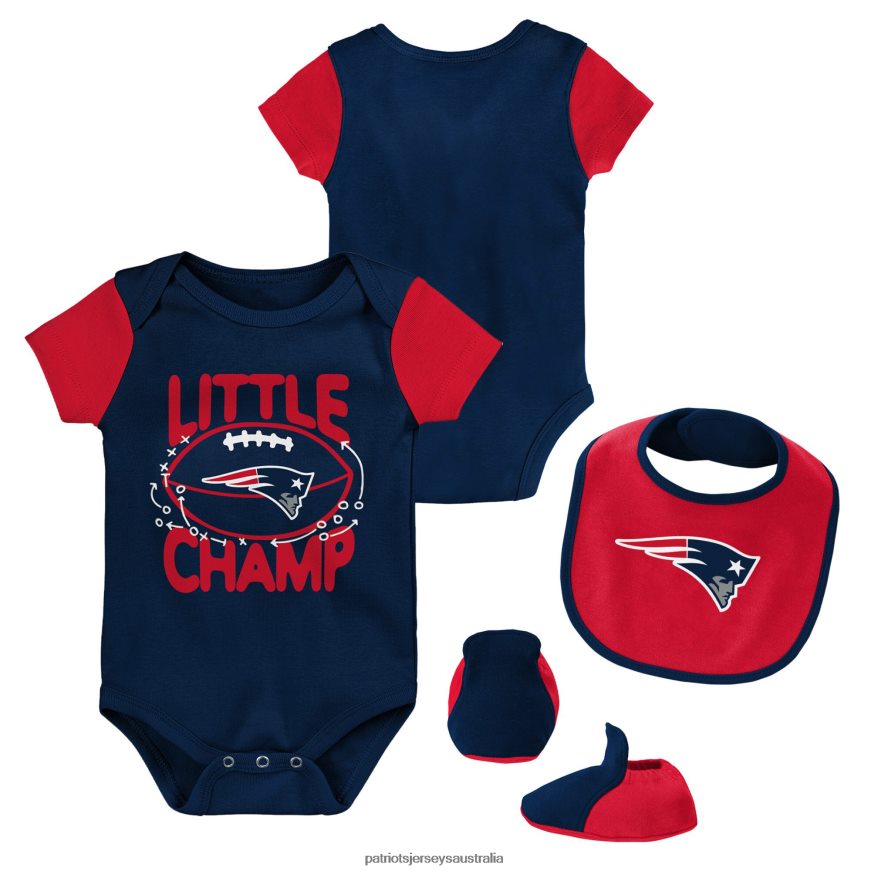 Kids Newborn & Infant Navy/Red Little Champ Three-Piece Bodysuit Bib & Booties Set ZZ06V23069 Patriots Jersey Clothing
