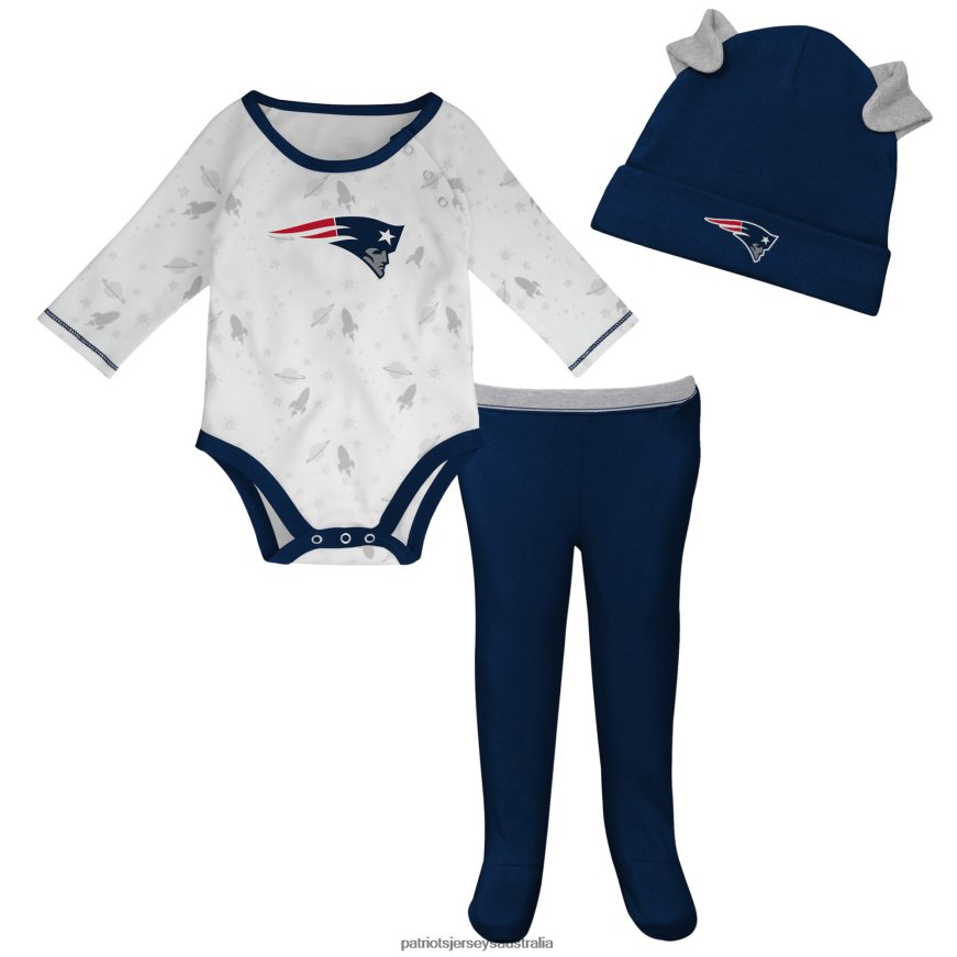 Kids Newborn & Infant White/Navy Dream Team Bodysuit Pants & Hat Set ZZ06V23070 Patriots Jersey Clothing