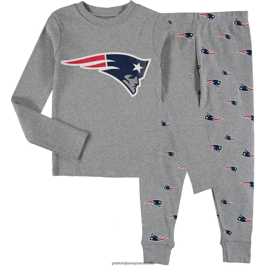 Kids Preschool Heathered Gray Long Sleeve T-Shirt & Pants Sleep Set ZZ06V23086 Patriots Jersey Clothing