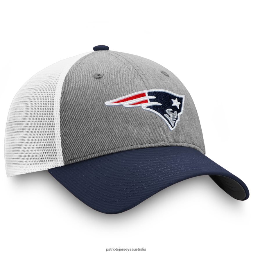 Men Fanatics Branded Heathered Gray/Navy Tri-Tone Trucker Snapback Hat ZZ06V2118 Patriots Jersey Accessories