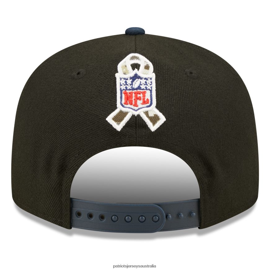 Men New Era Black/Navy 2022 Salute To Service 9FIFTY Snapback Hat ZZ06V2329 Patriots Jersey Accessories