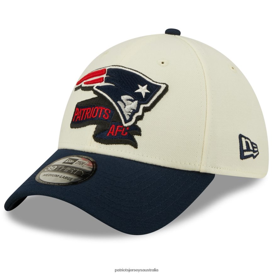 Men New Era Cream/Navy 2022 Sideline 39THIRTY 2-Tone Flex Hat ZZ06V2285 Patriots Jersey Accessories