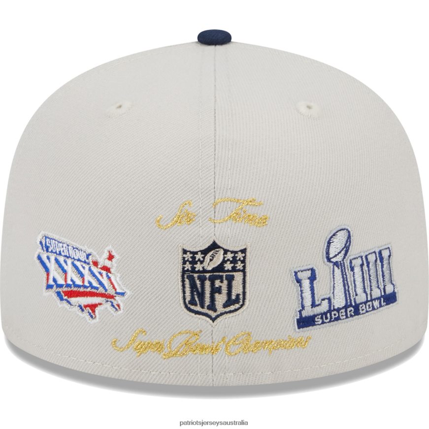 Men New Era Khaki/Navy Super Bowl Champions Patch 59FIFTY Fitted Hat ZZ06V2304 Patriots Jersey Accessories