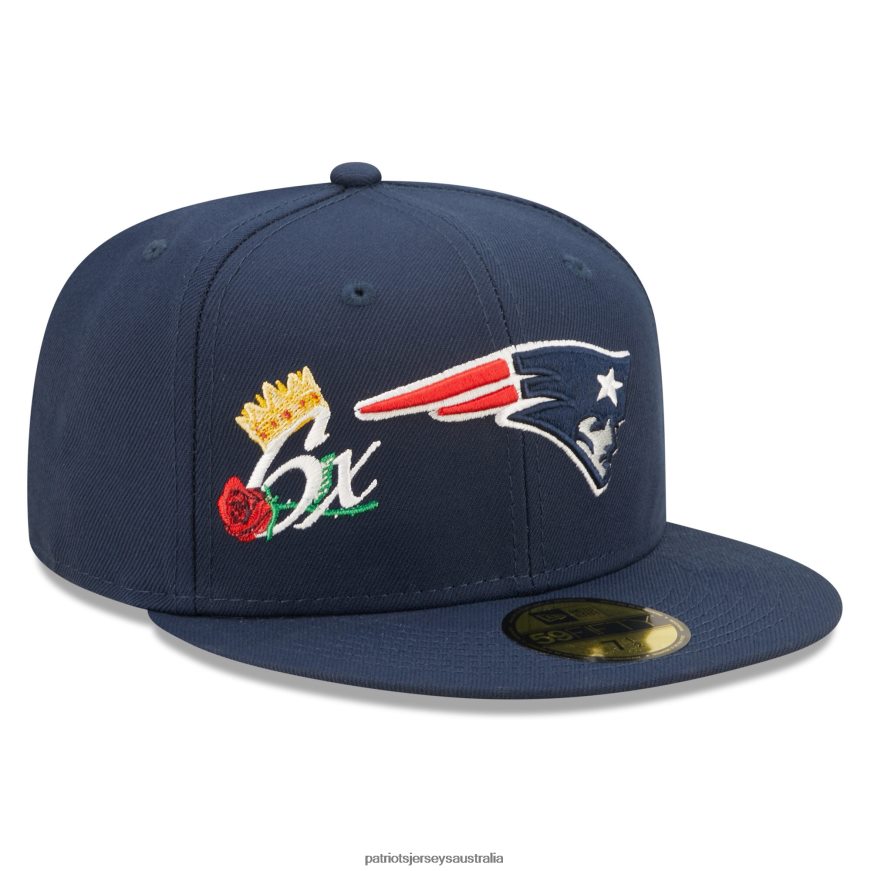 Men New Era Navy Crown 6x Super Bowl Champions 59FIFTY Fitted Hat ZZ06V2255 Patriots Jersey Accessories