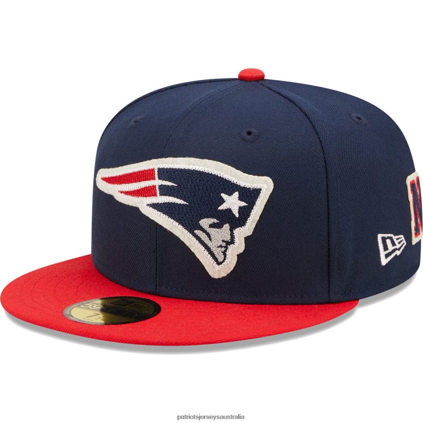Men New Era Navy/Red Super Bowl XXXVI Letterman 59FIFTY Fitted Hat ZZ06V2213 Patriots Jersey Accessories