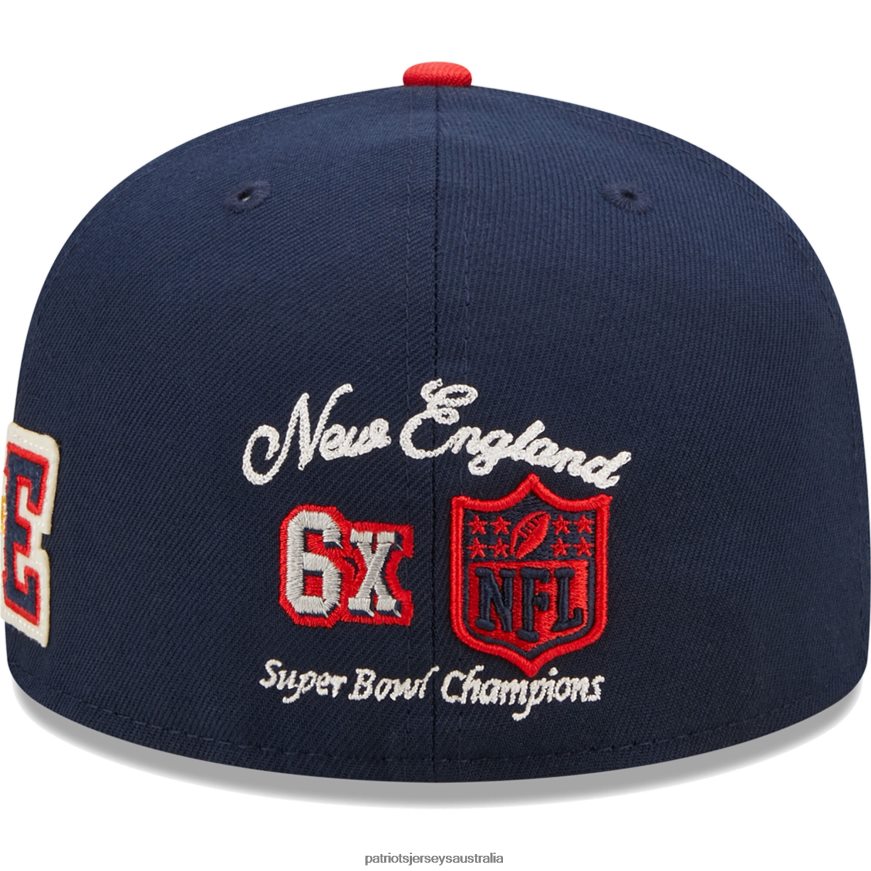 Men New Era Navy/Red Super Bowl XXXVI Letterman 59FIFTY Fitted Hat ZZ06V2213 Patriots Jersey Accessories
