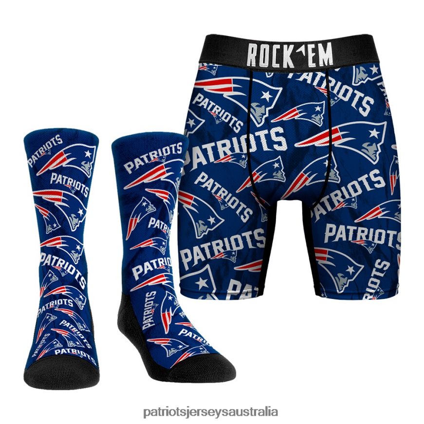 Men Rock Em Socks All-Over Logo Underwear and Crew Socks Combo Pack ZZ06V216 Patriots Jersey Accessories