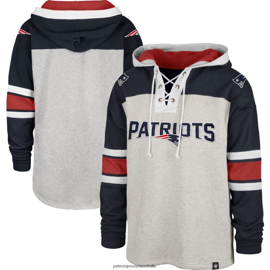 Men 47 Heather Gray Gridiron Lace-Up Pullover Hoodie ZZ06V2496 Patriots Jersey Clothing