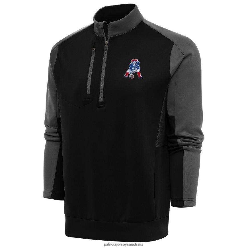 Men Antigua Black/Charcoal Team Logo Throwback Team Quarter-Zip Pullover Top ZZ06V2808 Patriots Jersey Clothing