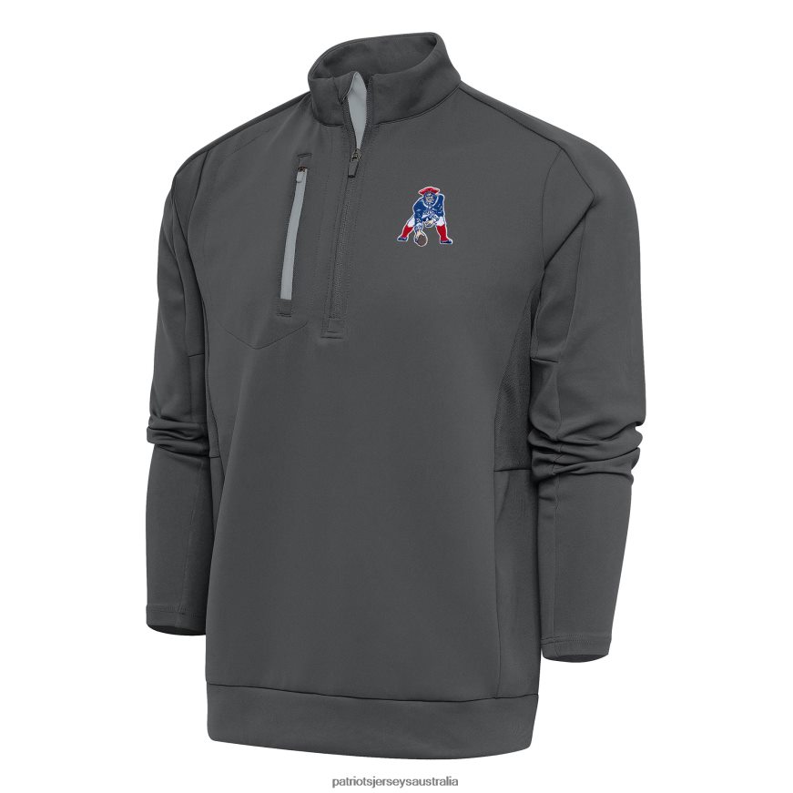 Men Antigua Charcoal Team Logo Throwback Generation Quarter-Zip Pullover Top ZZ06V2717 Patriots Jersey Clothing