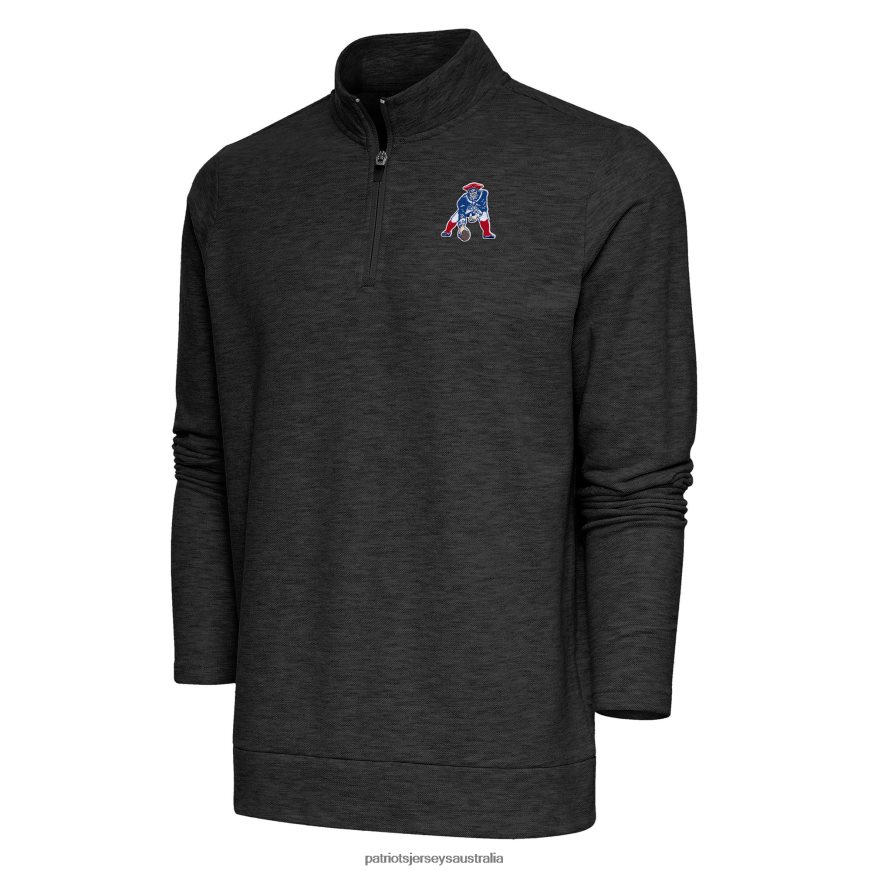 Men Antigua Heather Black Team Logo Throwback Gambit Quarter-Zip Pullover Top ZZ06V2673 Patriots Jersey Clothing