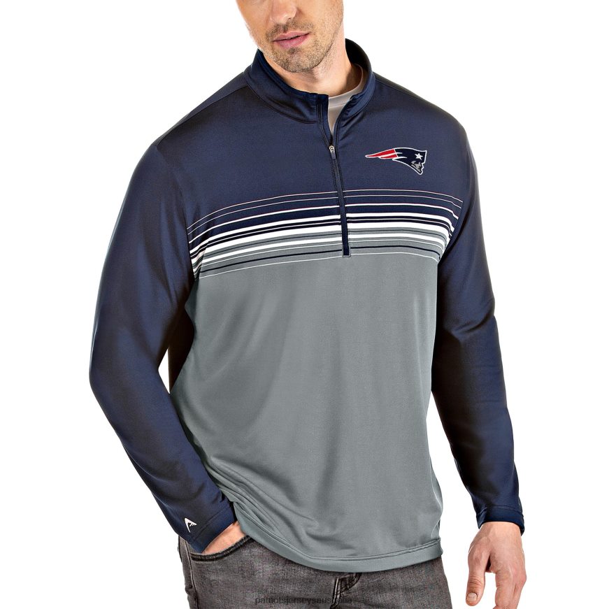 Men Antigua Navy/Gray Big & Tall Pace Quarter-Zip Pullover Jacket ZZ06V2692 Patriots Jersey Clothing