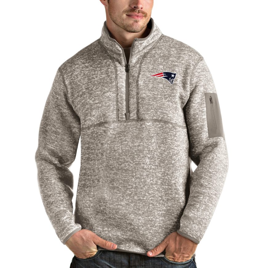 Men Antigua Oatmeal Fortune Quarter-Zip Pullover Jacket ZZ06V2622 Patriots Jersey Clothing