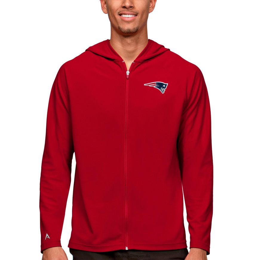 Men Antigua Red Logo Legacy Full-Zip Hoodie ZZ06V2736 Patriots Jersey Clothing