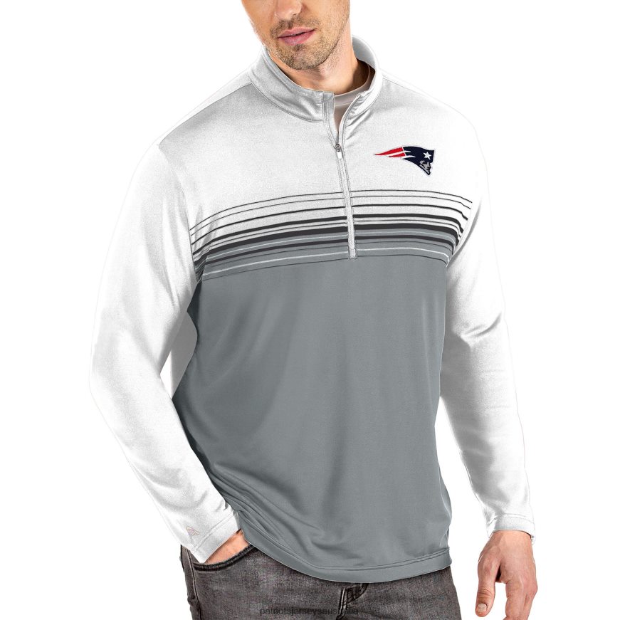 Men Antigua White/Gray Pace Quarter-Zip Pullover Jacket ZZ06V2783 Patriots Jersey Clothing