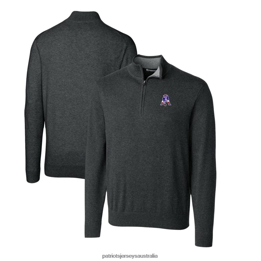 Men Cutter & Buck Heather Charcoal Throwback Logo Lakemont Tri-Blend Quarter-Zip Pullover Sweater ZZ06V2663 Patriots Jersey Clothing