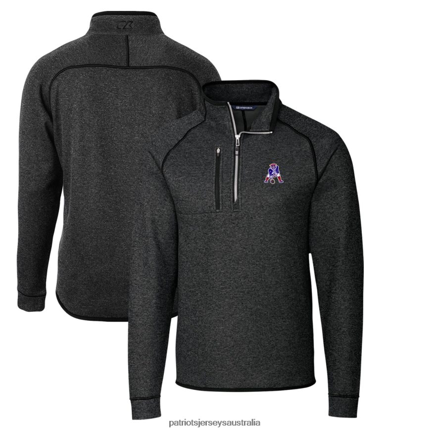 Men Cutter & Buck Heather Charcoal Throwback Logo Mainsail Sweater-Knit Half-Zip Pullover Jacket ZZ06V2670 Patriots Jersey Clothing