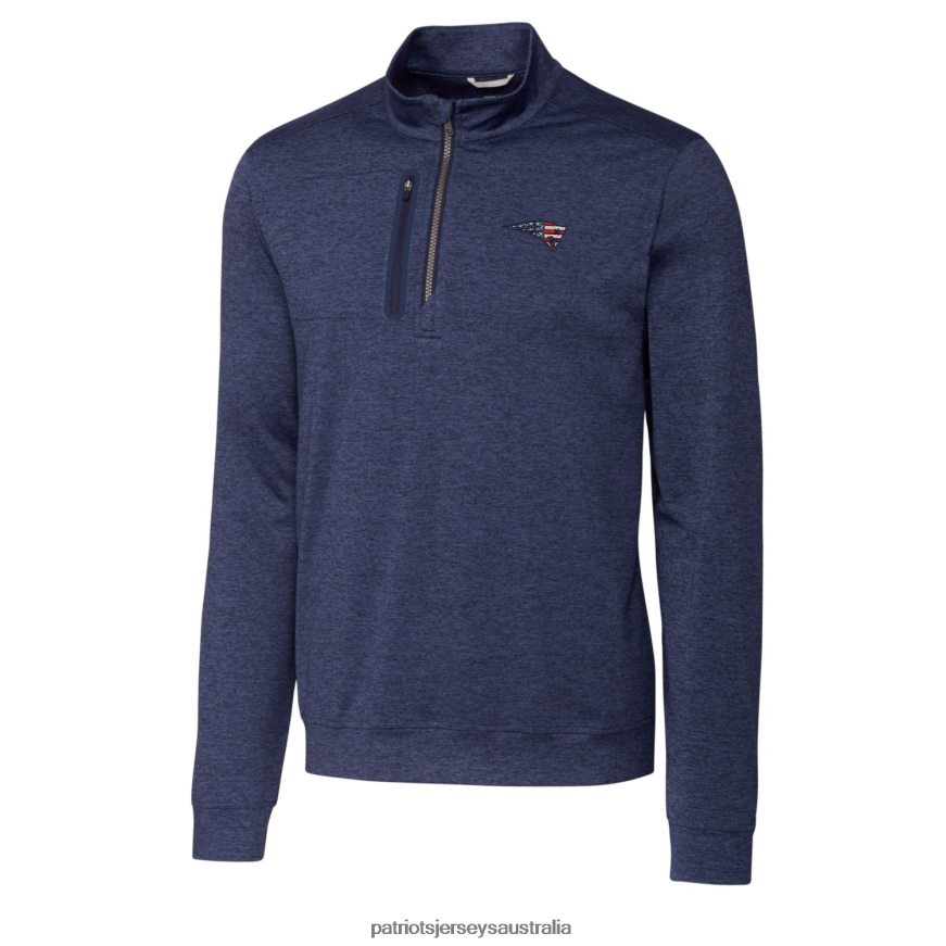 Men Cutter & Buck Heathered Navy Stealth Quarter-Zip Pullover Top ZZ06V2815 Patriots Jersey Clothing