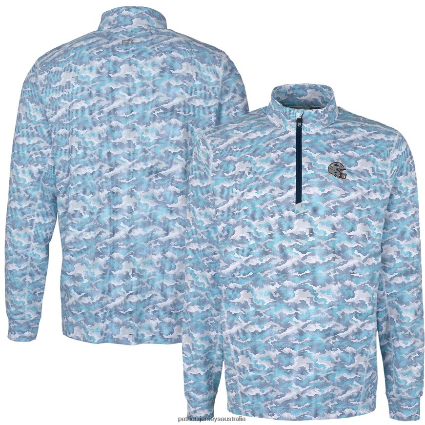 Men Cutter & Buck Light Blue Helmet Traverse Camo Print Stretch Quarter-Zip Pullover Top ZZ06V2523 Patriots Jersey Clothing