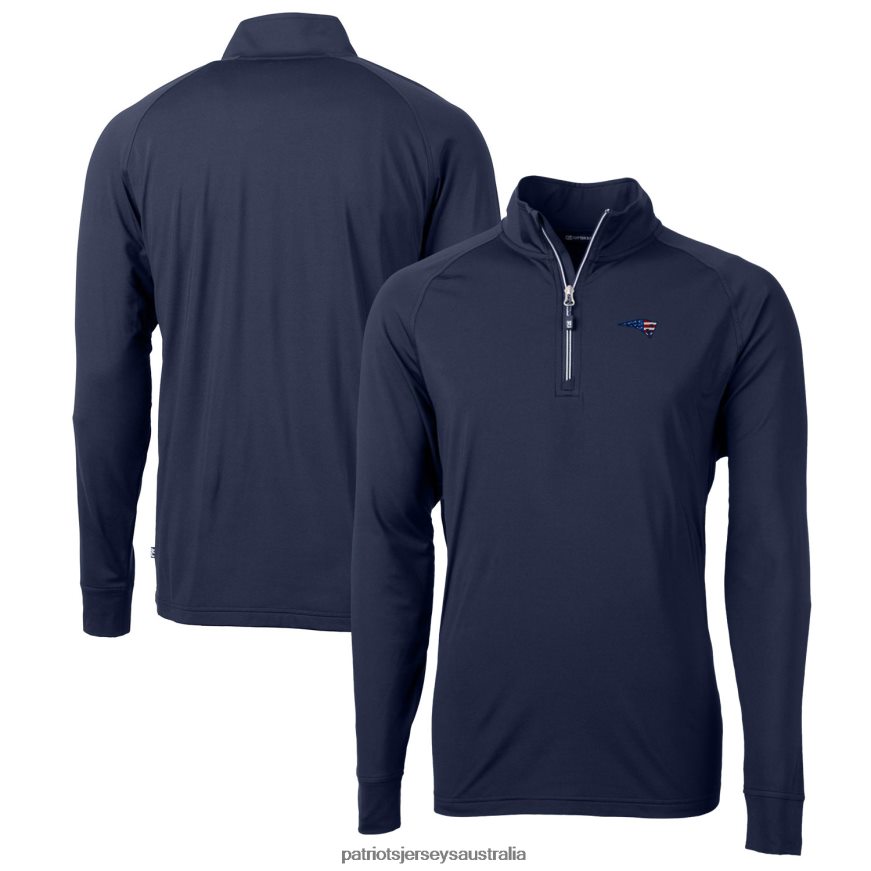 Men Cutter & Buck Navy Big & Tall Adapt Eco Knit Stretch Recycled Quarter-Zip Pullover Top ZZ06V2803 Patriots Jersey Clothing