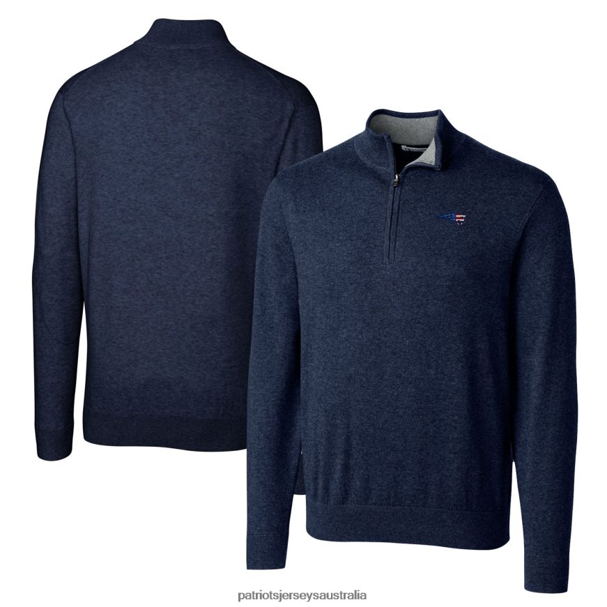 Men Cutter & Buck Navy Big & Tall Lakemont Quarter-Zip Pullover Sweater ZZ06V2661 Patriots Jersey Clothing