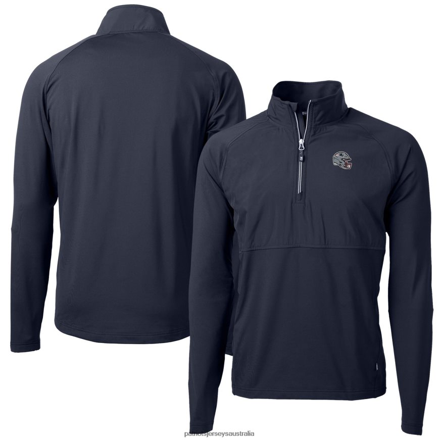 Men Cutter & Buck Navy Helmet Adapt Eco Knit Hybrid Recycled Quarter-Zip Pullover Top ZZ06V2544 Patriots Jersey Clothing