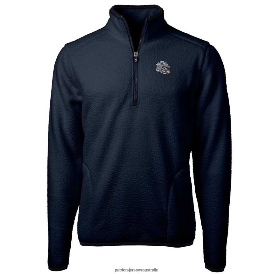Men Cutter & Buck Navy Helmet Cascade Eco Sherpa Fleece Quarter-Zip Pullover Jacket ZZ06V2551 Patriots Jersey Clothing