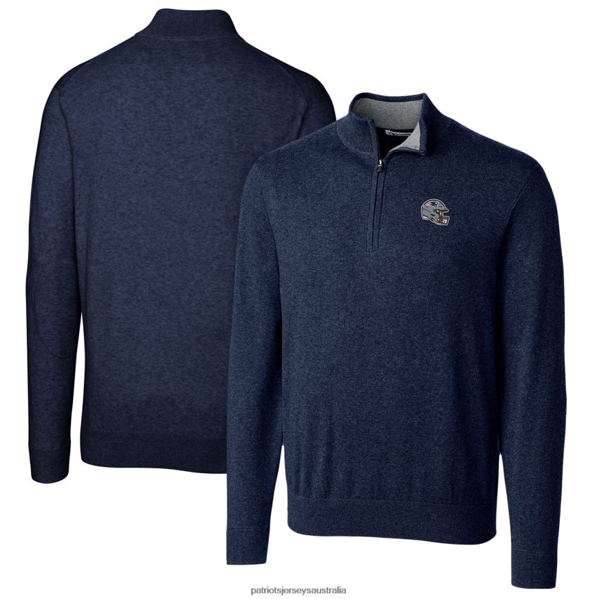 Men Cutter & Buck Navy Helmet Lakemont Tri-Blend Quarter-Zip Pullover Sweater ZZ06V2524 Patriots Jersey Clothing