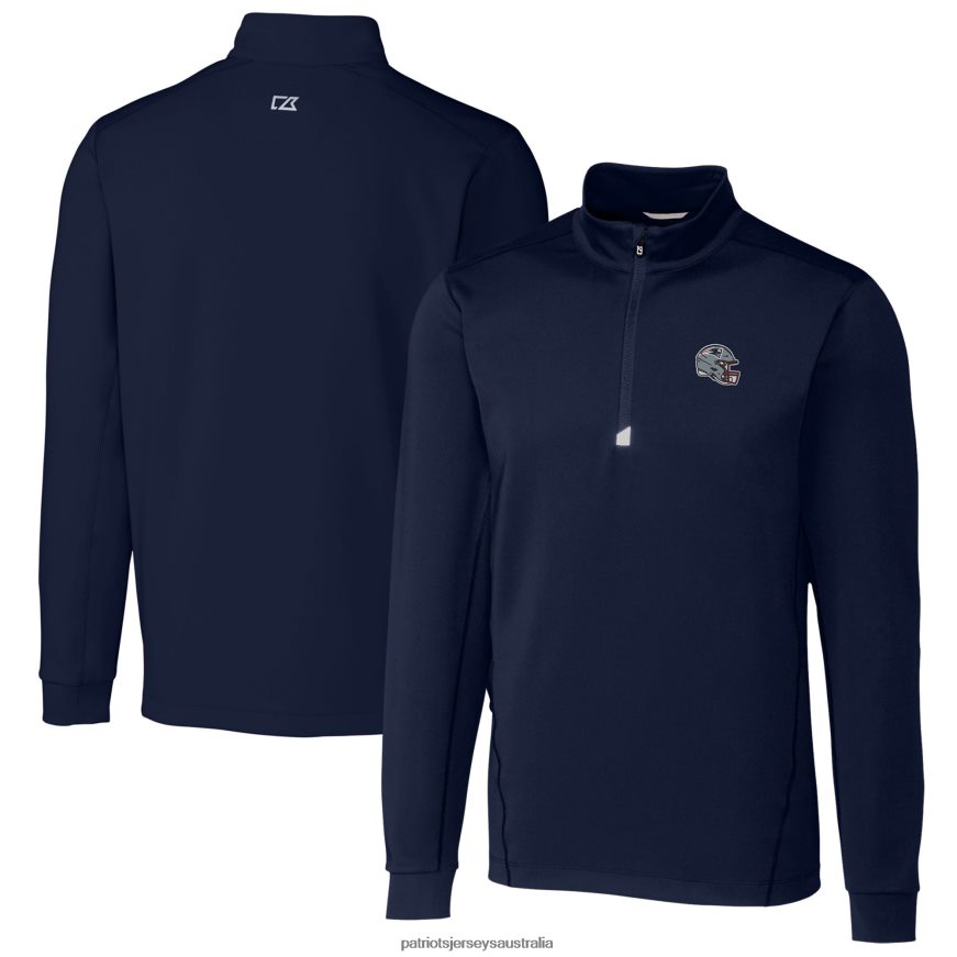 Men Cutter & Buck Navy Helmet Traverse Stretch Quarter-Zip Pullover Top ZZ06V2540 Patriots Jersey Clothing