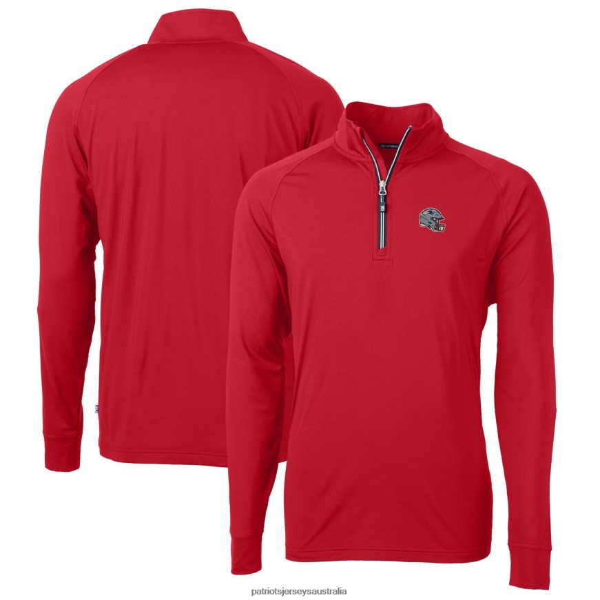 Men Cutter & Buck Red Helmet Adapt Eco Knit Stretch Recycled Quarter-Zip Pullover Top ZZ06V2538 Patriots Jersey Clothing