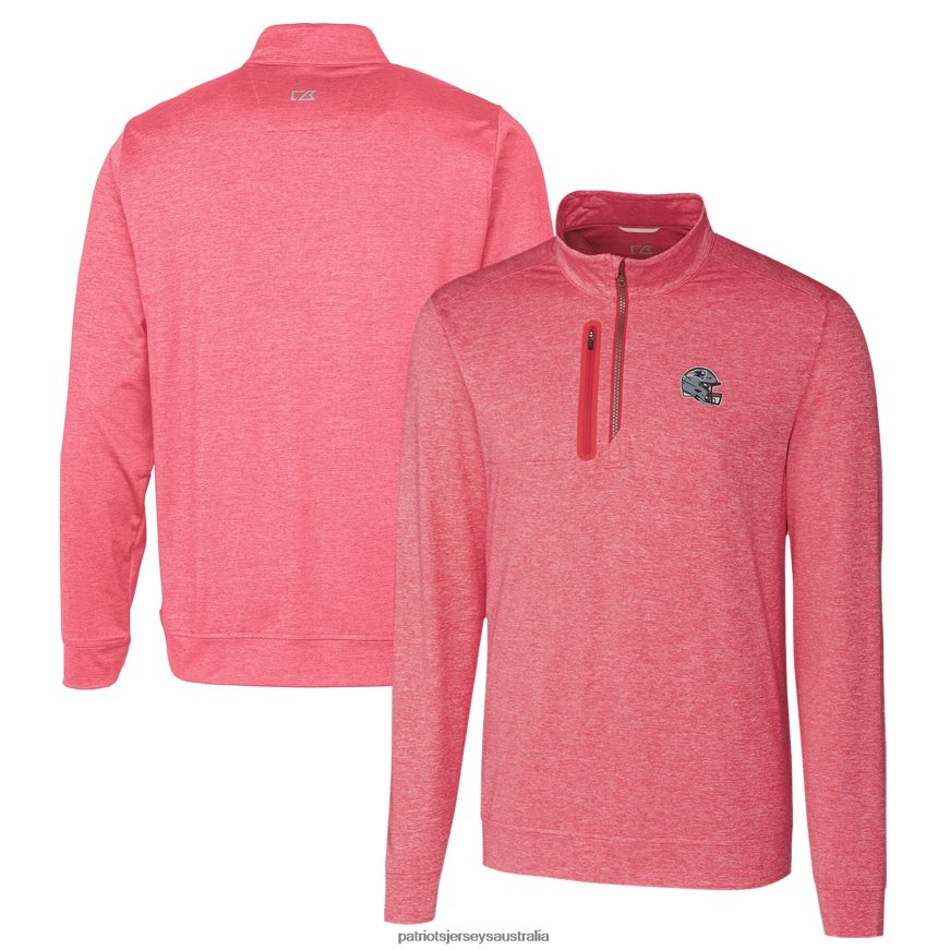 Men Cutter & Buck Red Helmet Stealth Heathered Quarter-Zip Pullover Top ZZ06V2519 Patriots Jersey Clothing