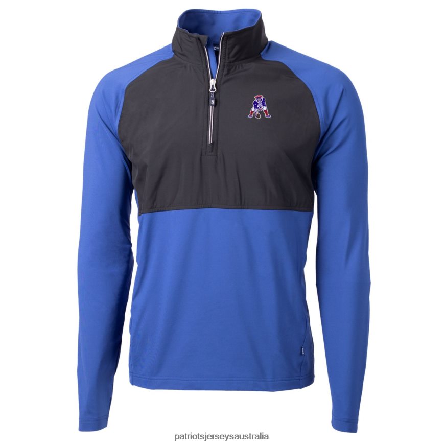 Men Cutter & Buck Royal/Black Adapt Eco Knit Hybrid Recycled Quarter-Zip Throwback Pullover Top ZZ06V2732 Patriots Jersey Clothing