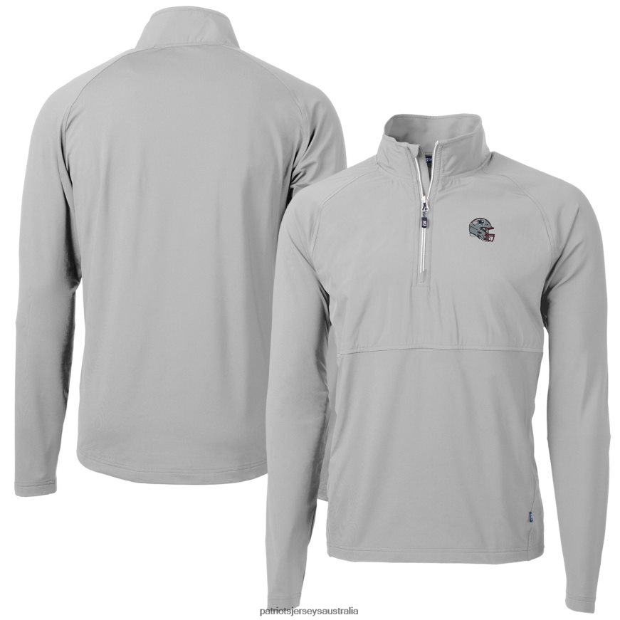 Men Cutter & Buck Silver Helmet Adapt Eco Knit Hybrid Recycled Quarter-Zip Pullover Top ZZ06V2545 Patriots Jersey Clothing