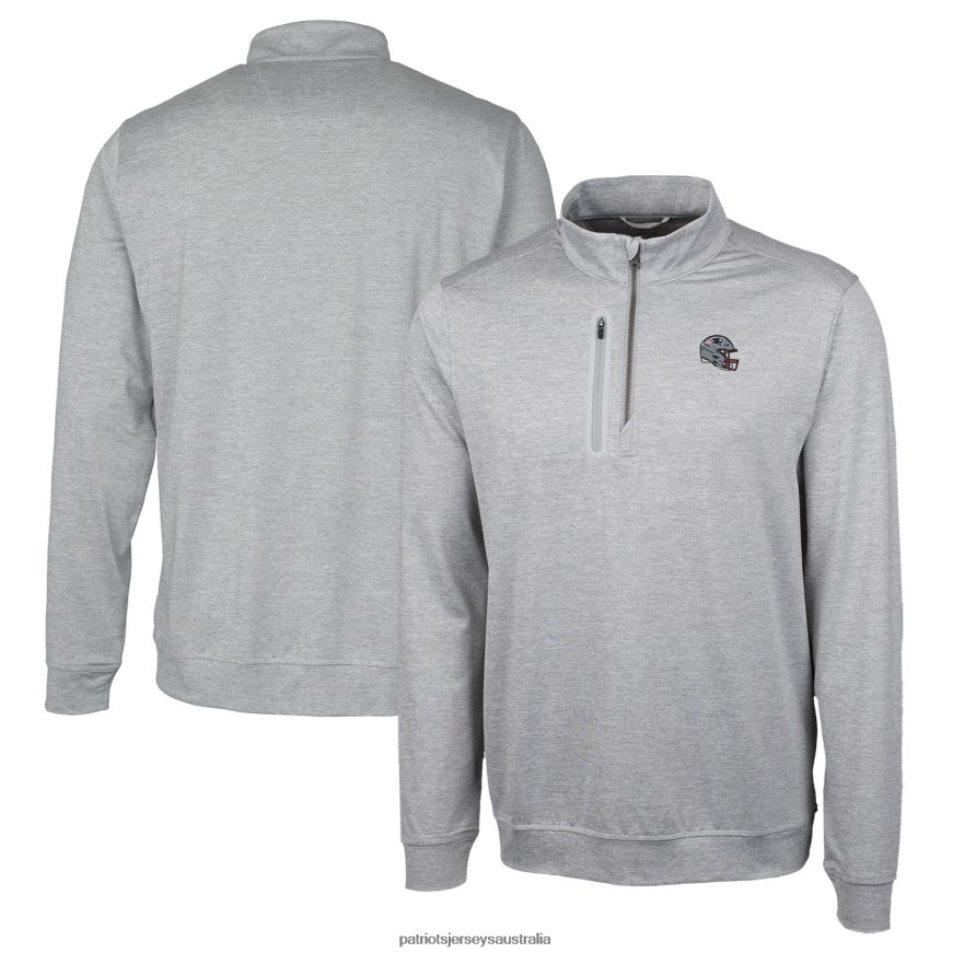 Men Cutter & Buck Silver Helmet Stealth Heathered Quarter-Zip Pullover Top ZZ06V2520 Patriots Jersey Clothing