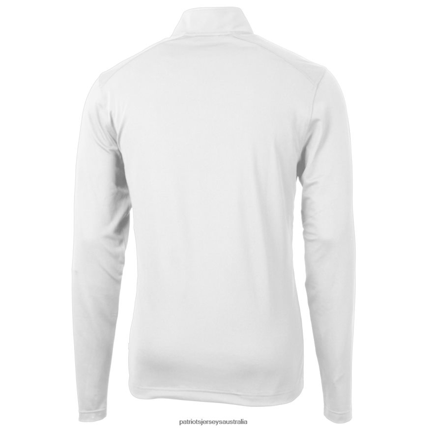 Men Cutter & Buck White Helmet Virtue Eco Pique Recycled Quarter-Zip Pullover Top ZZ06V2533 Patriots Jersey Clothing