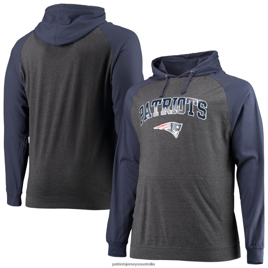 Men Fanatics Branded Navy/Heathered Charcoal Big & Tall Lightweight Raglan Pullover Hoodie ZZ06V2609 Patriots Jersey Clothing
