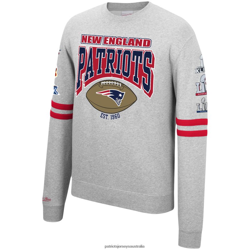 Men Mitchell & Ness Heathered Gray Allover Print Fleece Pullover Sweatshirt ZZ06V2726 Patriots Jersey Clothing